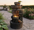 Cheng Pin 28'' Tall Outdoor Water Fountain, 3 Tiers Stacked Stones Cascading Bowl Fountain, Relaxing Waterfall Flow Water Feature for Garden Lawn Yard, Outdoor Decor by ChengPin