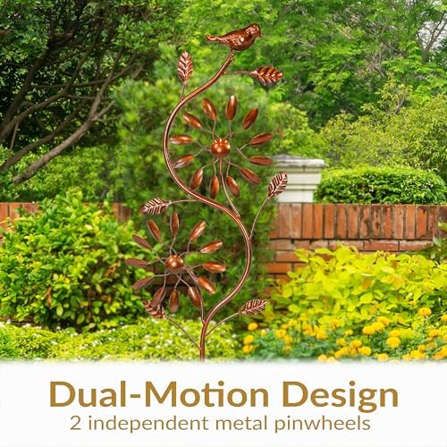 Sunnydaze 48" Garden Wind Spinner, 2 Pinwheel Dual-Motion Blades, Copper - Image 2