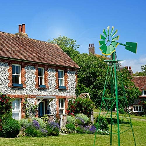 8FT Garden Windmill, Metal Yard Decor with Weather Vane, Green - Image 4