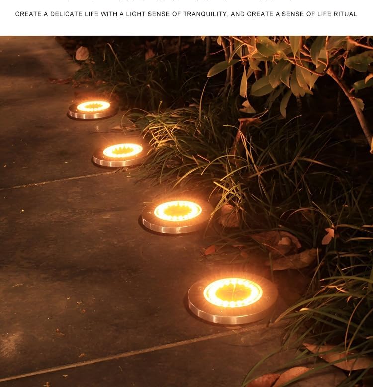Solar Ground Lights Outdoor, IP68 Waterproof Stainless Steel Solar Disk Lights for Garden, Path, Walkway, Patio, LED Solar Powered Deck Lights - Image 6