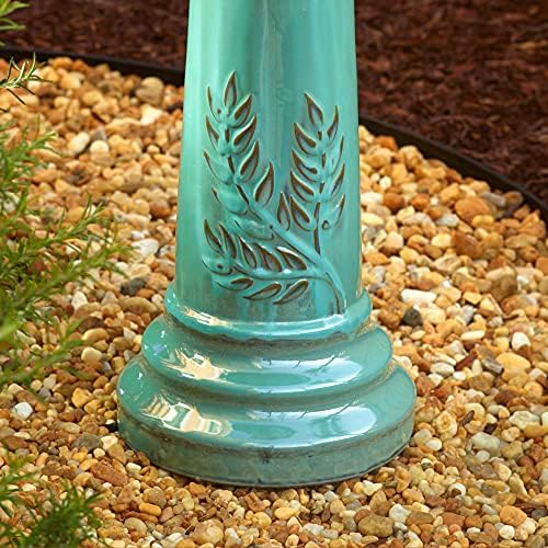 Smart Solar Wingate Outdoor Ceramic Birdbath with Pedestal Stand and Glossy Finish, Elegant Traditional Birdbath for Garden, Mint - Image 3