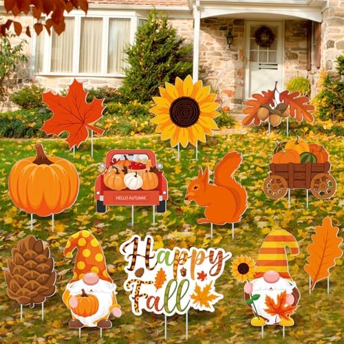 12 Pcs Fall Yard Signs with Stakes Outdoor Thanksgiving Decorations,Fall by Threehoney