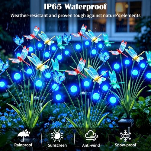 VOOKRY Dragonfly Solar Garden Lights Outdoor (8 Pack, 48 LEDs), Dragonfly Outdoor Decor with Solar Firefly Lights Waterproof Swaying Light for Yard Patio Pathway Lawn Gardening Gift for Women, Blue - Image 4