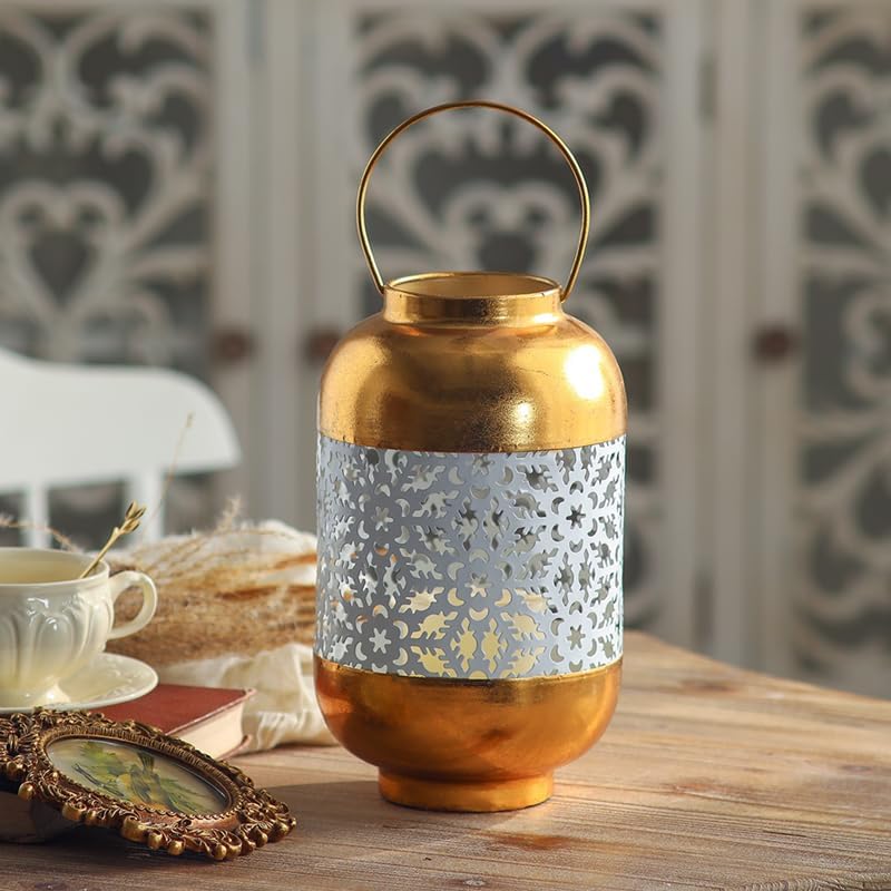 Moroccan Style Gold Metal Candle Lantern with Handle - Image 6