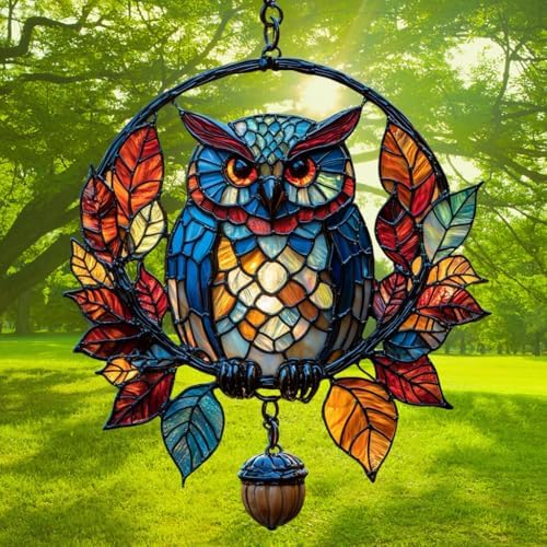 Mosaic Owl Fall Leaves Acrylic Suncatcher - Image 3