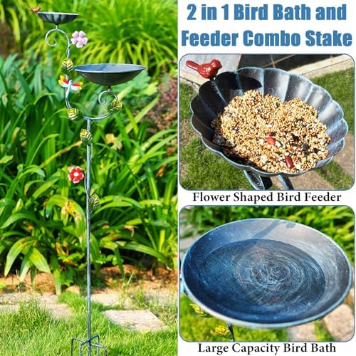 Free Standing Bird Baths for Outdoors, 58" H Decorative Bird Bath Feeder Combo with Metal Stake, Upgraded 5 Spikes Detachable Antique Birdbaths for Garden Patio Yard Lawn (Dragonfly) - Image 2