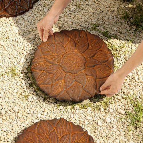 Sungmor Vintage Cast Iron Lotus Stepping Stone, Full Rust - Image 5