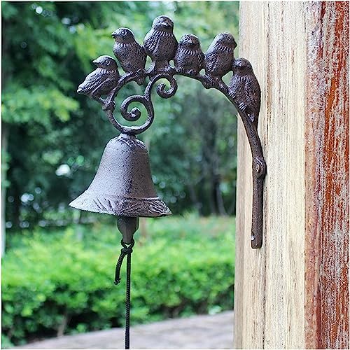 Heavy Duty Cast Iron Wall Bell - Decorative Retro Style Lovely Birds Hand Bell - Manually Shaking Wall Hanging Doorbell - Indoor Outdoor Wall Mounted Dinner Bell - Garden Home Wall Decoration - Image 4