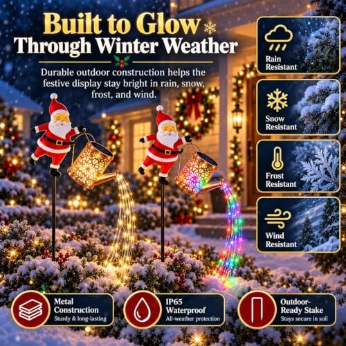 Santa Solar Watering Can Christmas Garden Light Solar Kettle Ground Lights - Image 5