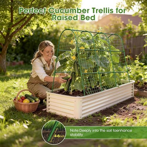 Cucumber Trellis for Raised Bed,U-Shape Garden Trellis for Climbing Plants Outdoor, Metal Arch Vegetables Trellis, Plant Support for Vine (Green, 47.2x47.2 X21.6) - Image 3