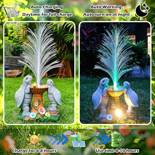 Solar Turtle Garden Statues with LED Lights, Resin Turtles Figurine Outdoor Decorations Colour Changing Optical Fiber Solar Light, Outside Art Decor for Lawn,Yard, Unique Housewarming Gifts - Image 5