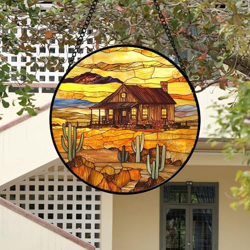 DASTOLL Stained Glass Window Hanging 4 Pcs Set Desert Sunset Theme Landscape Large 11.8" - Suncatcher Door Garden Sun Catcher Decor Birthday Christmas for Mom Woman Nana Men - Image 3