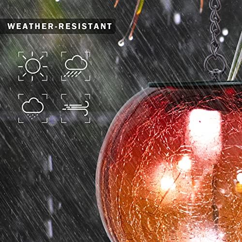 Mosaic Solar Hanging Lantern Orange Glass Outdoor Waterproof Solar Lights - Image 5