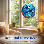 Stained Glass Window Hanging - 11.8" Orca Whale Ocean Scene Suncatcher Glass Panel, Home Decorative Hanging Ornament for Kitchen or Garden, Ideal Gift for Mother, Wife or Women - Image 5