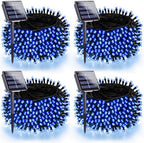 4 Pack 180FT Solar Christmas Lights Outdoor Waterproof, Super Bright 320 LED Solar String Lights with 8 Lighting Modes, Green Wire Solar Twinkle Fairy Lights for Outside Tree Xmas Party Garden(Blue) by SANJICHA