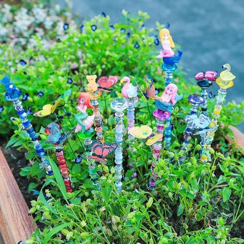 AIPRIDY DIY Crystal Beaded Fairy Wand Garden Stakes Kit, Colorful Decorative Wands with Assembly Guide, 12 or 10 Inch Threaded Rods,Outdoor Garden Decoration Set (252, Rainbow+Fairy Tale Top) - Image 2