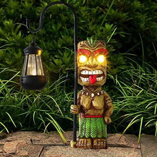 16.7" H Tiki Decor Garden Statue,Large Lantern Tiki Figurine with Solar Lights,Hawaiian Tiki Man Outdoor Patio Yard Lawn Bar Party Beach Pool Pond Halloween Christmas Decoration Ornament Gifts by MIBUNG