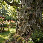 Tree Face Statue Outside Yard Outdoor Decoration, Fairy Tree Face Decor and Yard Decorations Clearance, Whimsical Wallmount Old Man Art with Moss, Fence Hanging Sculpture Orantments, 6.7" x x 9.8" - Image 5