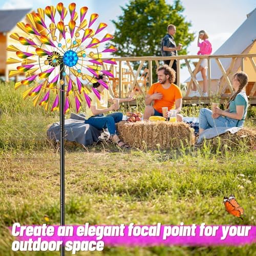 Wind Spinner Kinetic Wind Sculpture, 23.4" W x 79.3" H Large Metal Outdoor Windmill with 5‑Prong Stable Base, 360° Rotatable 2‑Blade Wind Catcher Yard Art Decor for Patio Lawn Garden Backyard - Image 6