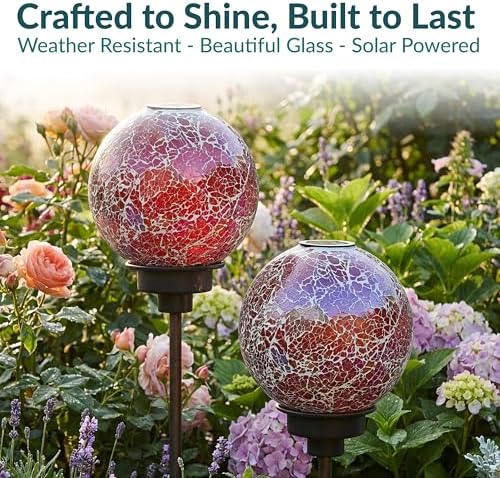 Sunnydaze Solar Gazing Ball for Garden, Pearl Pink - Image 2