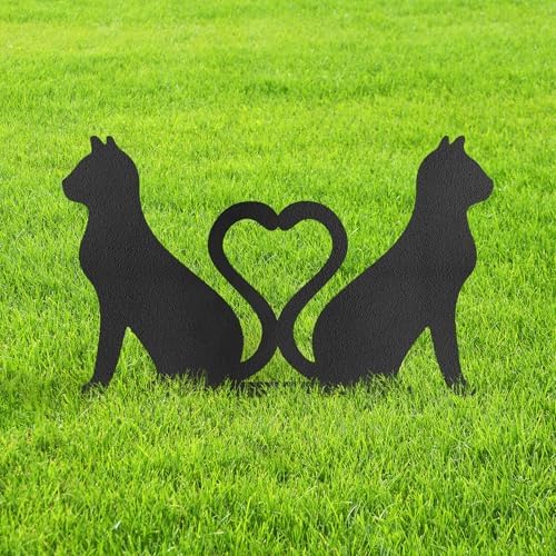 Dual Cat with Heart-Shaped Tails Metal Decorative Garden Stakes Cat Gifts for Cat Lovers Statues for Yard Art, Outside, Patio, Outdoor Decor, Garden Decorations, Lawn Ornaments - 24" Black by SIGNLEADER