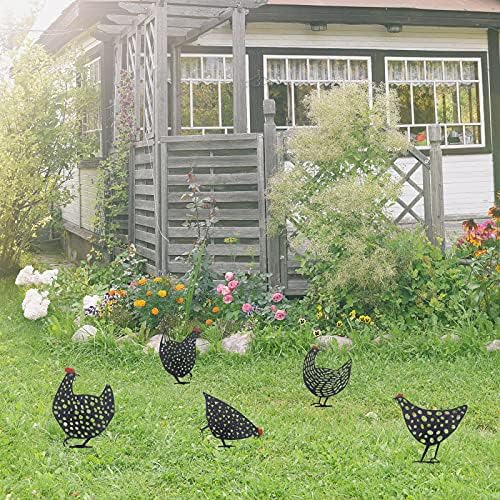 AOZITA 5 PCS 13 inch Metal Chicken Yard Art Garden Decorative Stake Hollow Out Rooster Animals Silhouette Statue Decor, Pathway, Floor, Garden, Lawn, Outdoor Decoration - Image 4