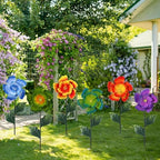 Suncalla 6 Pcs Metal Flowers Stakes Garden Decor for Outside 24 Inch Colorful 3D Hibiscus Flowers Yard Art Decor for Spring Outdoor Lawn Porch Pathway Patio Decoration - Image 5
