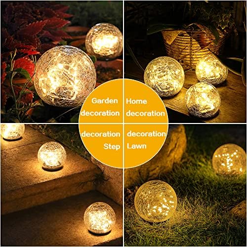 TOMEX 4 Pack Solar Garden Lights, Cracked Glass Ball Waterproof Warm White LED for Outdoor Decor Decorations Pathway Patio Yard Lawn, 4 Pack (4.7") - Image 7