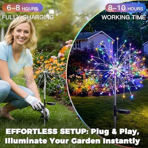 suddus Solar Garden Lights Outdoor Waterproof, Upgrade 2 Pack 150LED Solar Firework Lights, 8 Modes Starburst Fairy Light for Front Yard, Driveway, Bushes, Patio Christmas Decor (Multicolor) - Image 5