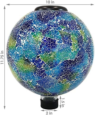 Sunnydaze Solar Gazing Ball for Garden, Crackled Azul Terra - Image 6