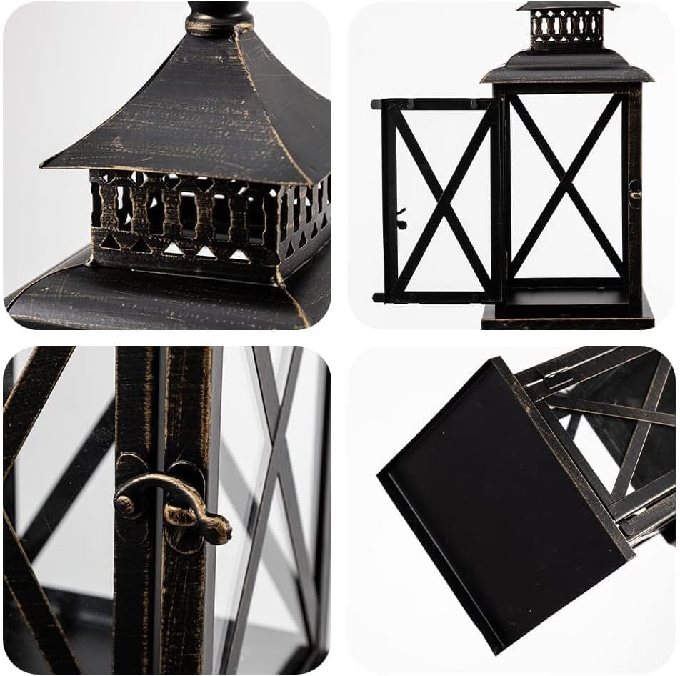 Lantern Decorative Indoor & Outdoor, 2 Pack Large Hanging Candle Lanterns Home Decor, Vintage Metal Candle Holders for Front Porch Patio Wedding Party, Halloween Christmas Decorations (Black) - Image 5