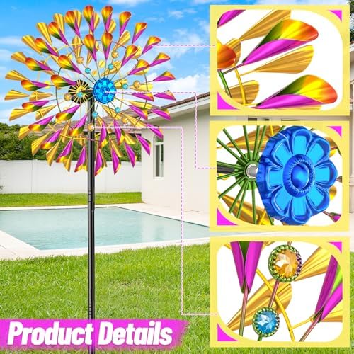 Wind Spinner Kinetic Wind Sculpture, 23.4" W x 79.3" H Large Metal Outdoor Windmill with 5‑Prong Stable Base, 360° Rotatable 2‑Blade Wind Catcher Yard Art Decor for Patio Lawn Garden Backyard - Image 2