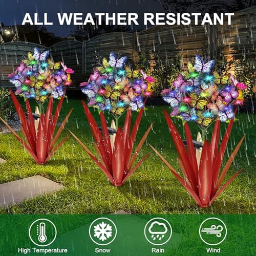 Homight Solar Metal Agave Butterfly Flower Stick Garden Sculpture - Outdoor Christmas Lights, Swaying Solar Lights Gift (2 PCS RED) - Image 6