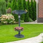 GIANTEX Bird Bath for Outside, 30 inch Solar Lighted Bird Bath and Feeder with Flower Planter, Lotus Leaf Water Bowl, 3 Stakes, Vintage Birdbath Outdoor Decoration for Garden Yard Lawn Patio (Green) - Image 2