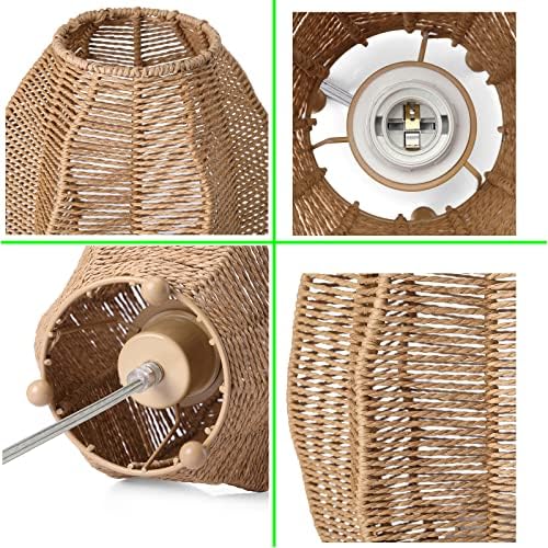 Rattan Woven Side Table Lamp for Bedroom Living Room, Boho Coastal Lamp Farmhouse Nightstand Lamp Tripod Desk Lamps Mid Century for Beach Room Kids Room Cafe Bar - Image 6