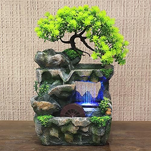 Indoor Water Fountain Mini Desktop Fountain Waterfall Small Rockery with LED Light for Home Office Bedroom Desk Decoration - Image 2