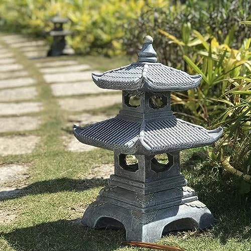 Outdoor Zen Garden Lantern Pagoda,2 Tier Pagoda Garden Statue by Buokaiw