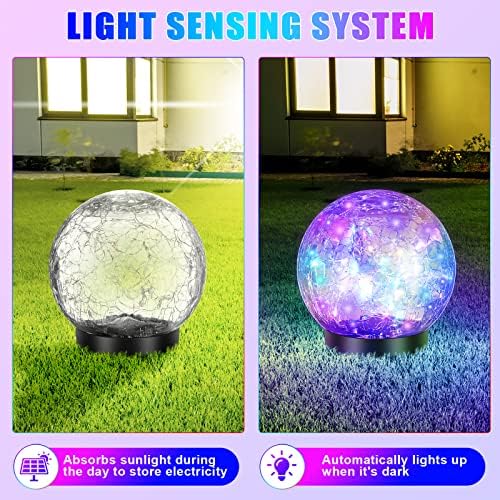 Tuanse 4 Pack Solar Globe Lights Cracked Glass Garden Yard Decor(4.7 in,Multicolor) - Image 3