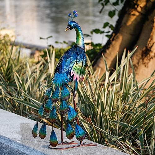 TERESA'S COLLECTIONS Garden Decor, Peacock Yard Decor, Elegant Peacock with Colorful Painting,18", Waterproof Metal Outdoor Statues, Garden Gifts, Birthday Gifts for Women Mom - Image 3