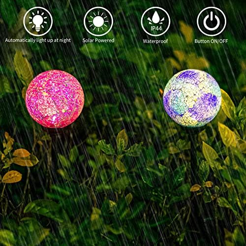 VCUTEKA Decorative Solar Garden Lights, 3.5" Mosaic Globe Stake 2 Pack - Image 3