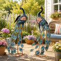 36" Peacock Garden Decor Set of 2, Large Outdoor Metal Yard Art by Unknown