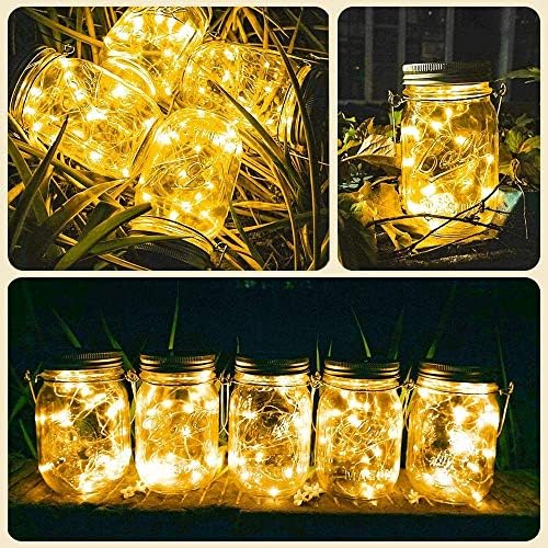 SunKite Solar Mason Jar Lights(NO Jars), 12 Pack 30 LED Waterproof Fairy Firefly Jar Lids String Lights with Hangers, Patio Yard Garden Wedding Decoration - Warm White - Image 4