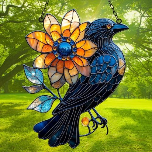 Flowers and Raven Acrylic Suncatcher - Image 3
