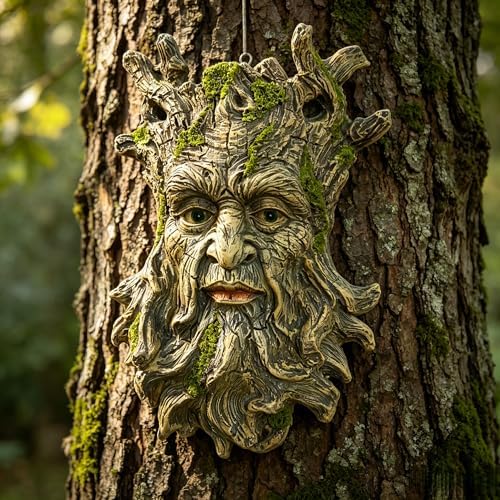 Whimsical Tree Face Garden Decoration, Tree Faces Decor Outdoor Wall Mounted Statue Art with Leaf Features, Outdoor Decor Garden Accessory, Resin Sculpture, Nature by KARSTSYLVA