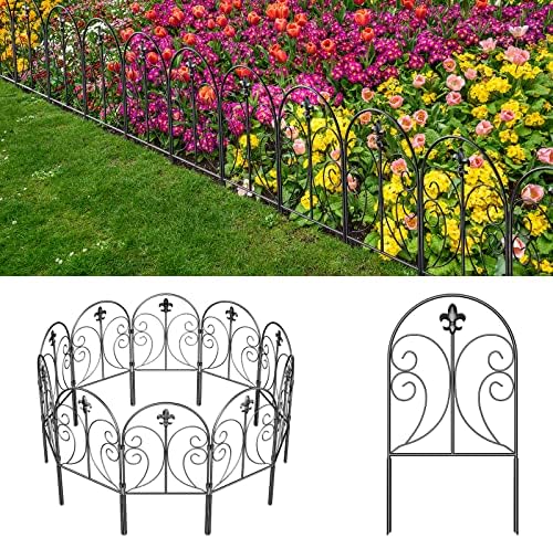 Decorative Garden Fence 19 Pack, 24in(H) x 20ft(L) Animal Barrier Fence, Rustproof Metal Fencing for Yard, Dog Rabbits Wire Section Garden Edging Border for Yard Patio Garden, Arched by Skcoipsra