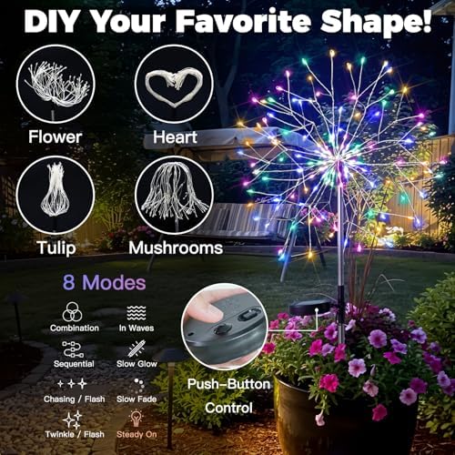 suddus Solar Garden Lights Outdoor Waterproof, Upgrade 2 Pack 150LED Solar Firework Lights, 8 Modes Starburst Fairy Light for Front Yard, Driveway, Bushes, Patio Christmas Decor (Multicolor) - Image 4