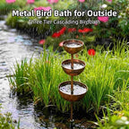 3-Tiered Cascading Rain Catcher Garden Stake, Rust Patina Metal Bird Bath with Water Bowls, 26.7 Inch Outdoor Garden Decor & Plant Support for Yard, Flower Beds & Patio - Image 2