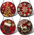 DASTOLL Stained Glass Window Hanging 4 Pcs Set Red Christmas Elk Snowflakes Large 11.8" - Deer Suncatcher Door Garden Sun Catcher Decor Birthday for Mom Woman Nana Men Friend by DASTOLL