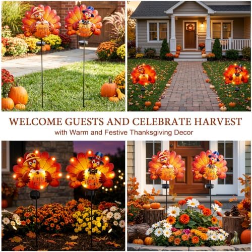 Lewondr 2PCS Thanksgiving Decorations Solar Fall Turkey Garden Stakes - Image 7