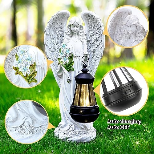 VChymm Solar Angel Outdoor Garden Decor Statues – 13.2 inches Solar Outdoor Sculptures for Outside Yard Art Patio Balcony Front Lawn Ornaments Gifts for Mom Grandma Women - Image 5